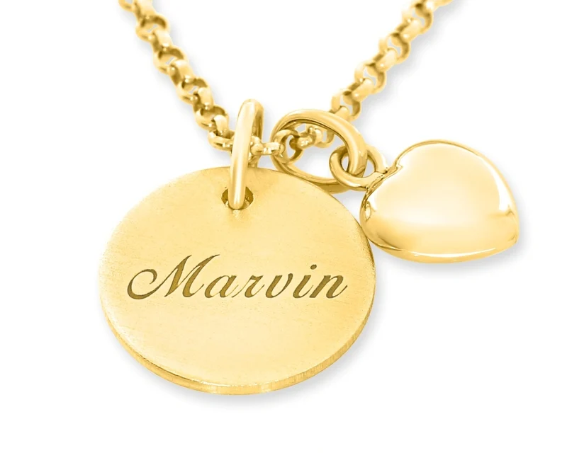 NAMENSKETTE HERZ GOLD SCHMUCK GRAVUR TAUFE GEBURT GESCHENK NAMENSSCHMUCK