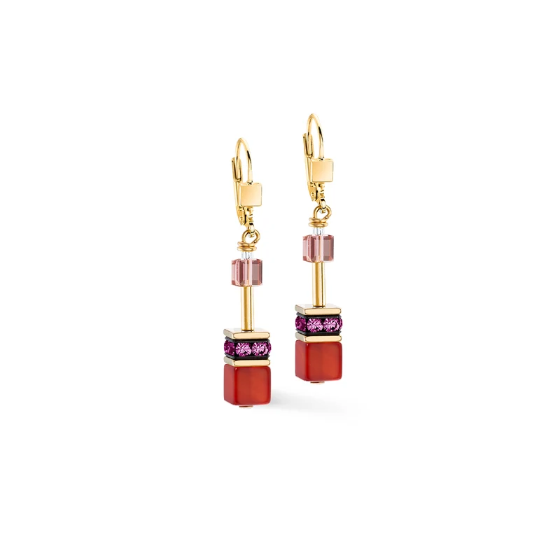 GeoCUBE Iconic Precious Earrings in Gold & Festive Red