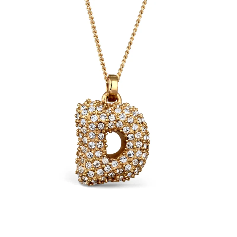 Halskette Bubble Buchstabe D | Mit Kristallen von Swarovski® (Weiß)