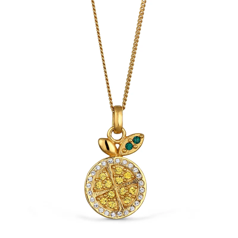 Halskette Anhänger Zitrone | Mit Kristallen von Swarovski® (Weiß, Grün, Gelb)
