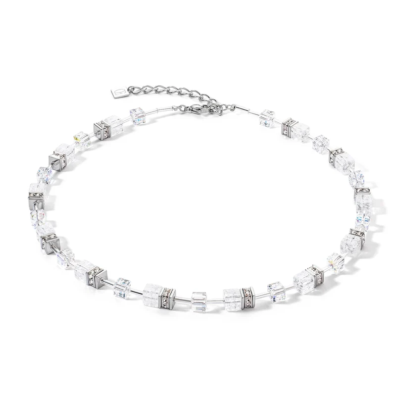 GeoCUBE Iconic Nature Necklace in Silver & Clear White
