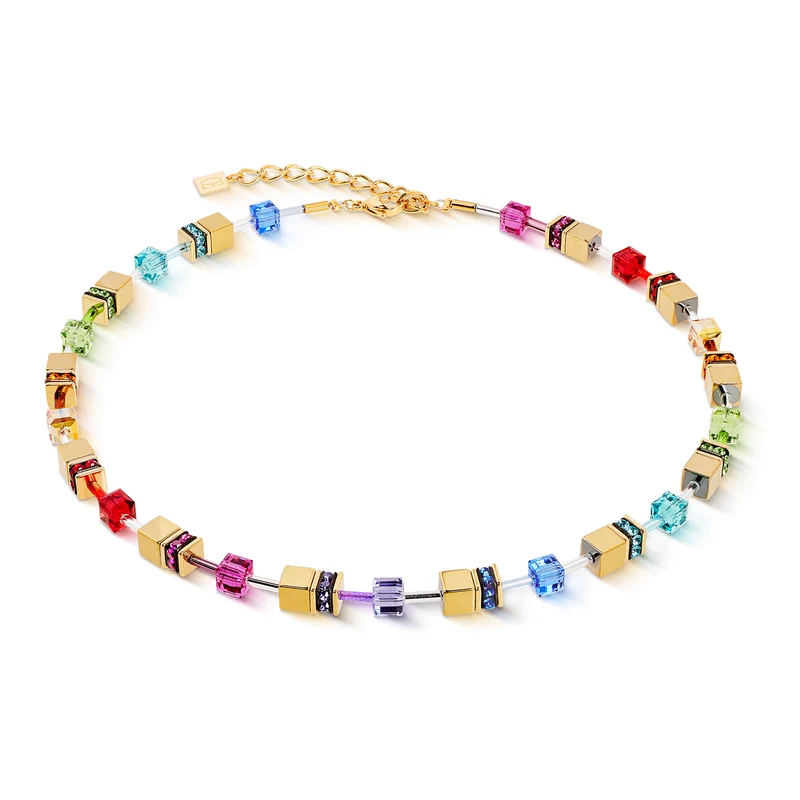 GeoCUBE Iconic Metallic Necklace in Gold & Rainbow Multicolours