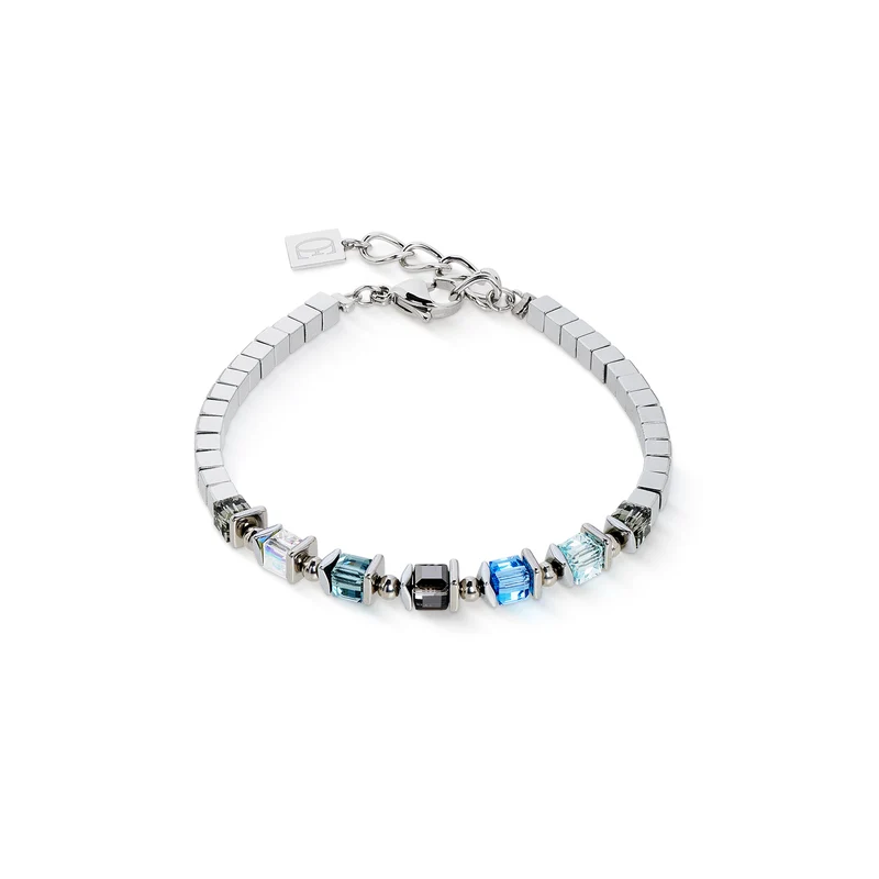 GeoCUBE Sparkling Cubes Fusion Chain Bracelet in Silver & Blue