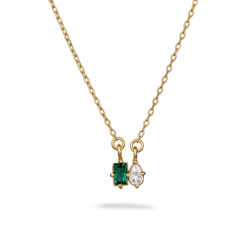 Drop Zirconia & Emerald Halskette & Ohrringe Schmuck Set
