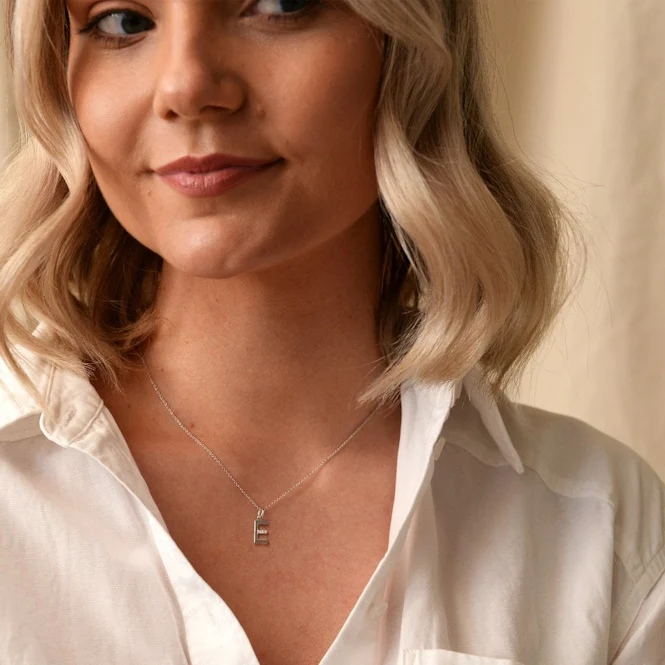 Silver E Micro Pendant Necklace