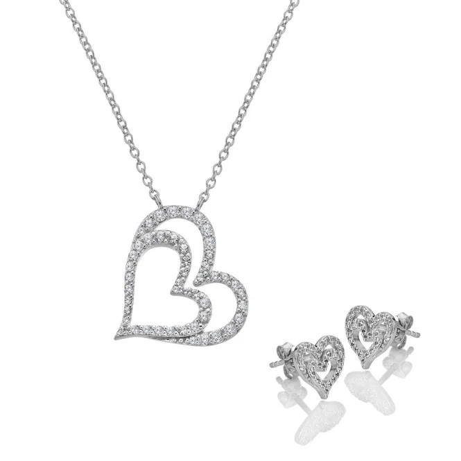 Silver Shimmer Heart Necklace & Earrings Gift Set
