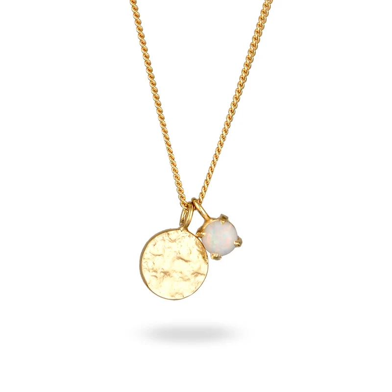 Halskette Plättchen | Synthetischer Opal (Weiß)