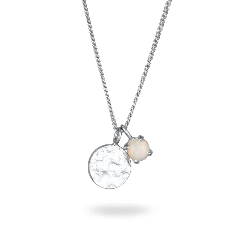 Halskette Plättchen | Synthetischer Opal (Weiß)