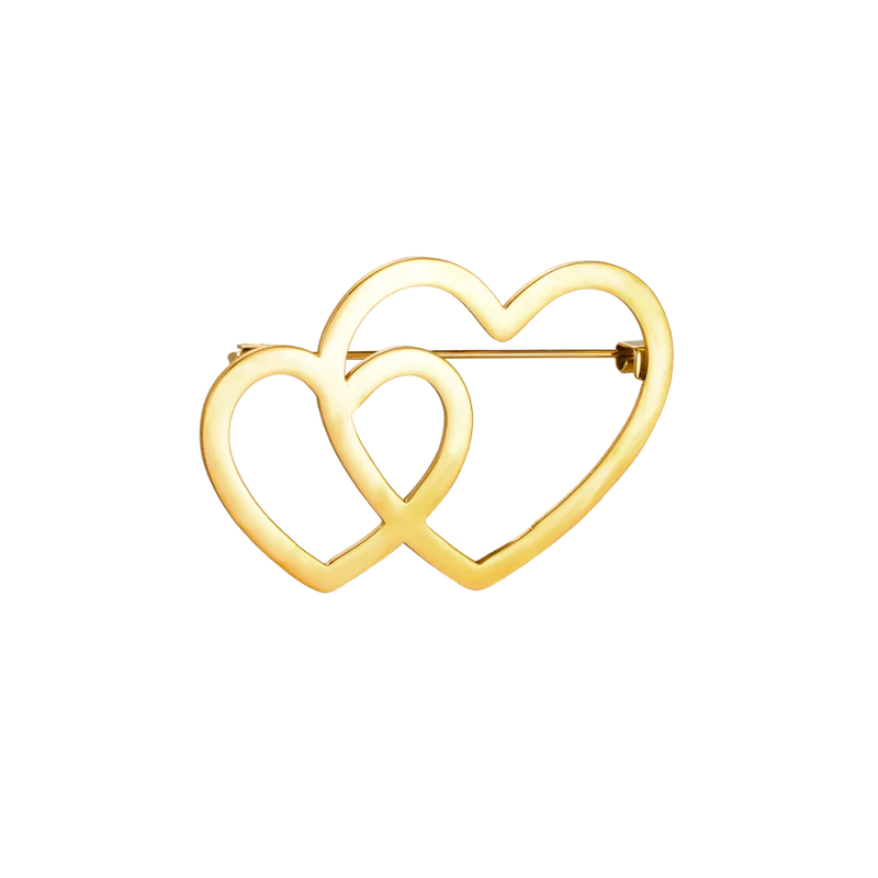 Double Heart Brosche 14K Vergoldet