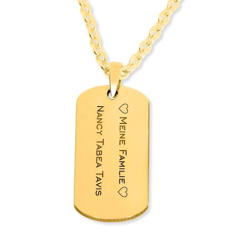 DOG TAG HALSKETTE GOLD KETTE MIT GRAVUR HERRENSCHMUCK PERSONALISIERT HERRENKETTE GOLDEN