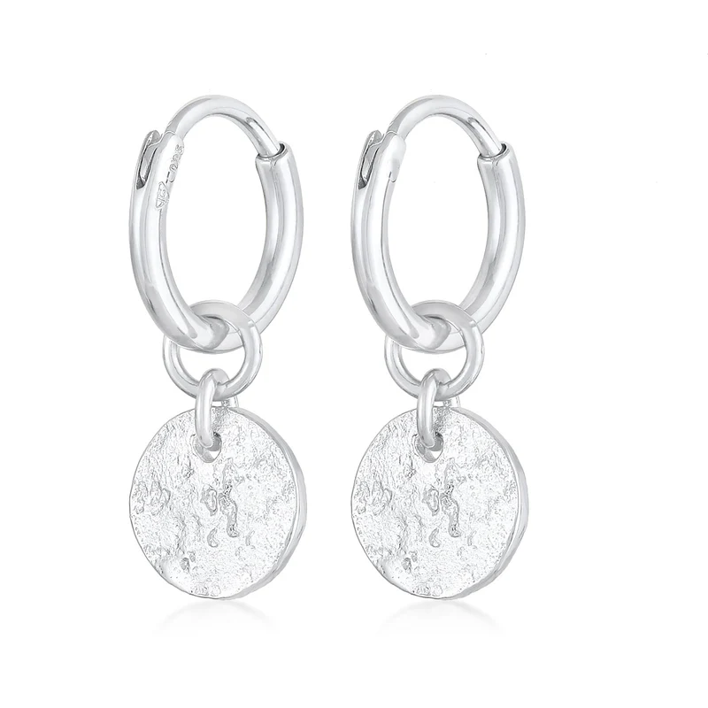 Creolen Coin Plättchen Organic Look 925 Silber