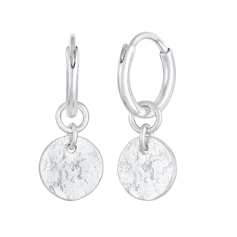 Creolen Coin Plättchen Organic Look 925 Silber