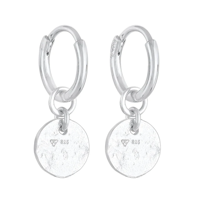 Creolen Coin Plättchen Organic Look 925 Silber
