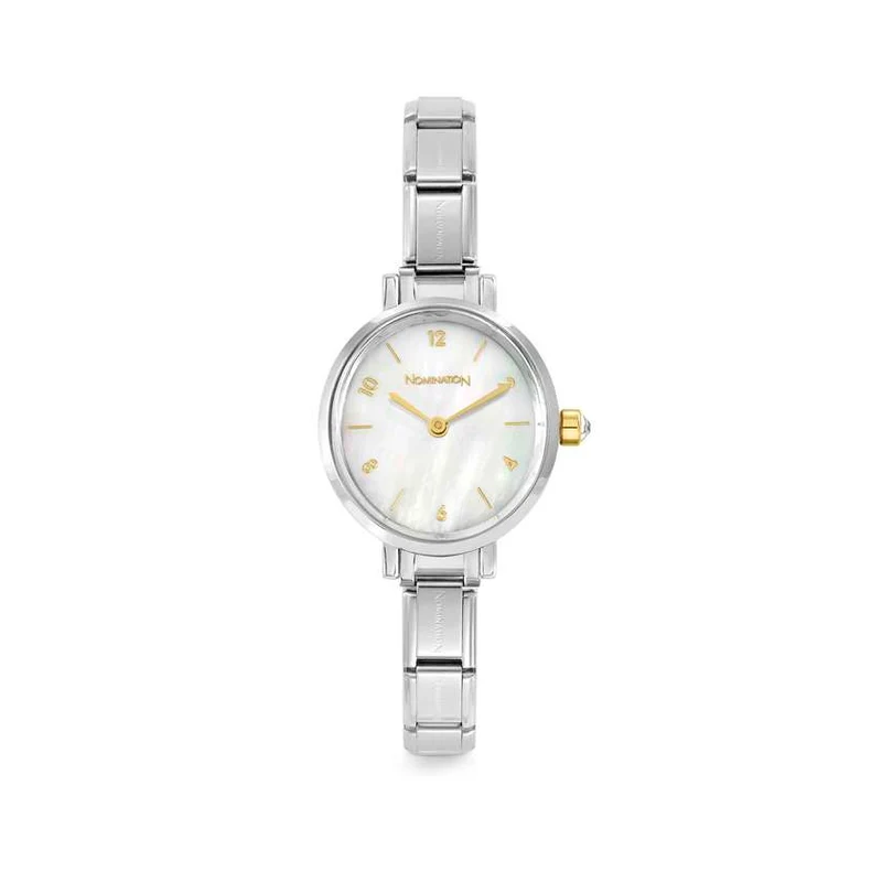 Time Paris Oval Mother of Pearl & Silver Charm Bracelet Watch with CZ