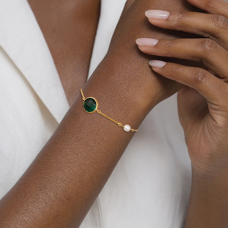 Armband | Quarz (Grün) & Süßwasserperle
