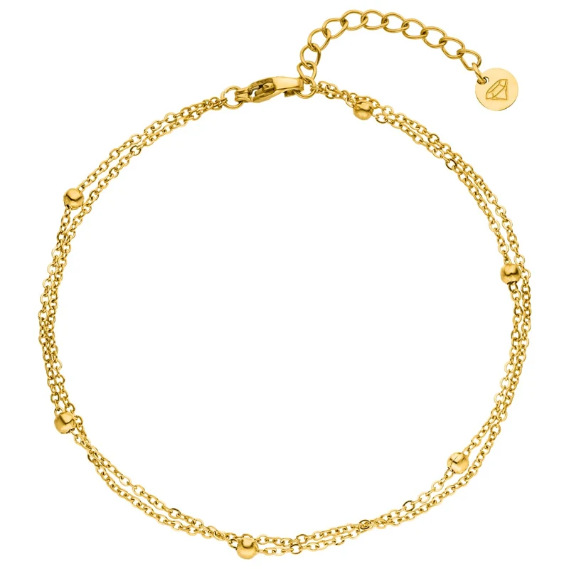 Double Beads Fußkette | 18K vergoldet