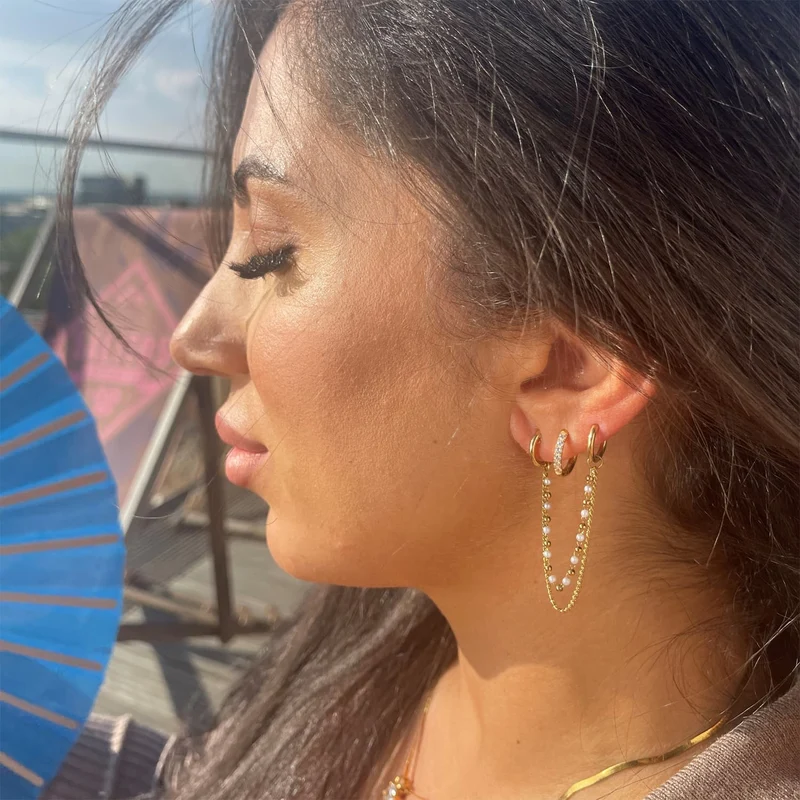 Pearl Chain Ohrringe | 18K vergoldet