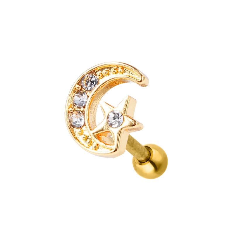 Pave Moon Ohr Piercing 18K Vergoldet