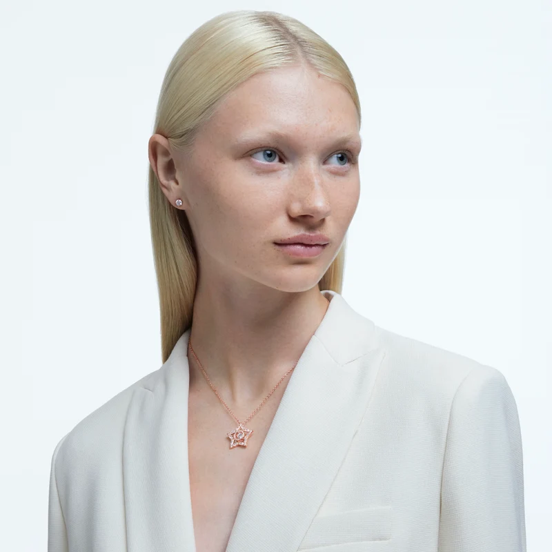 Stella Star Necklace & Earrings Set with Mixed-Cut White Crystal in Rose Gold