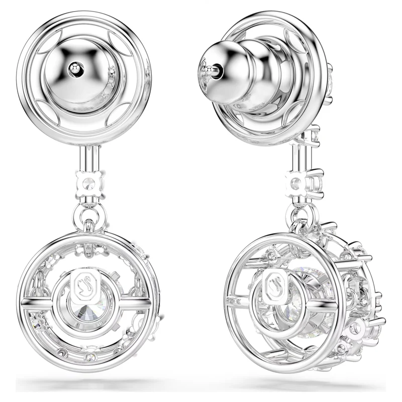 Constella Dancing Drop Earrings with Round-Cut White Crystal in Rhodium Silver