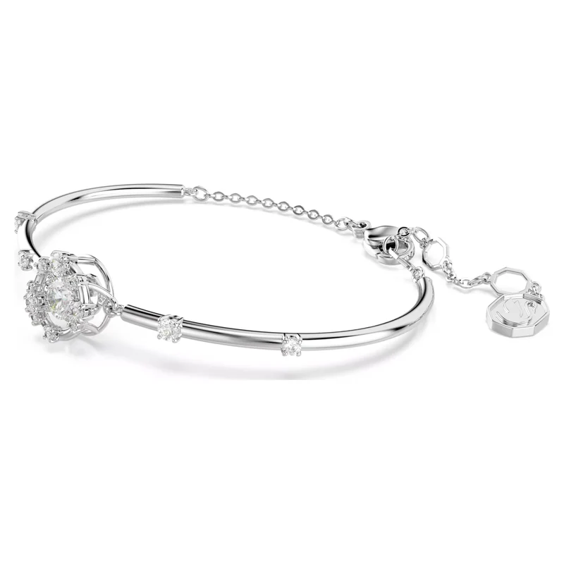 Constella Dancing Stone Bangle with Round-Cut White Crystal in Rhodium Silver