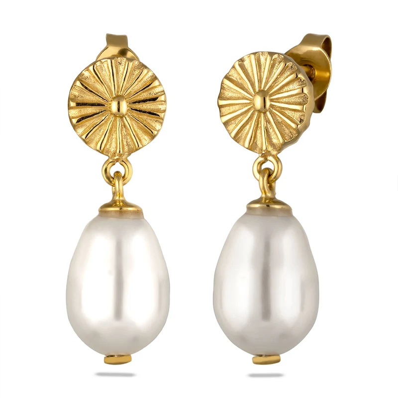 Golden Ray Sun Barock Perlenohrringe & Halskette Schmuck Set