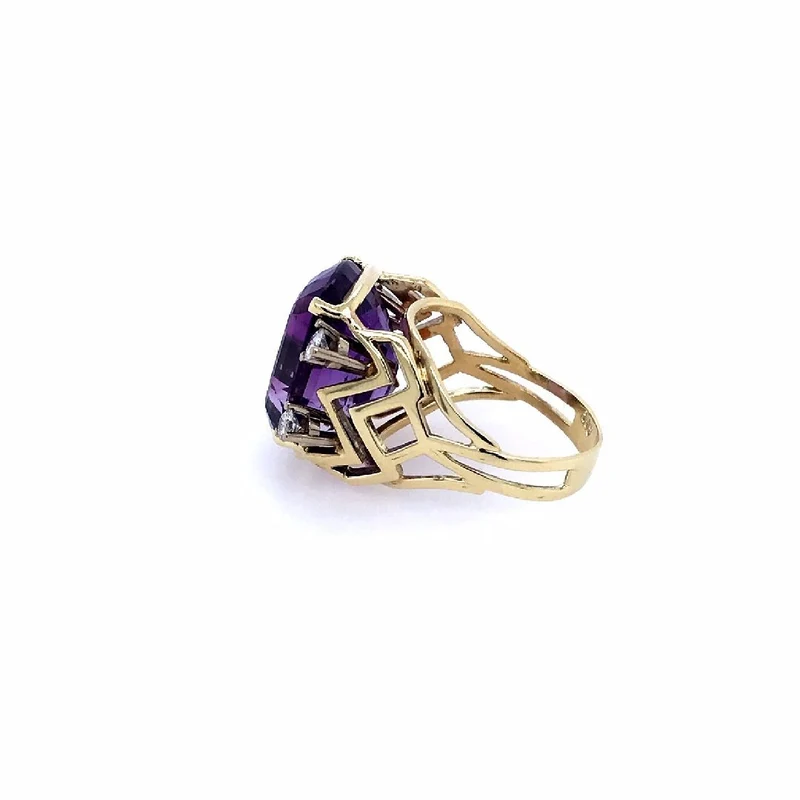 Ring Bicolor Gold 585 mit grossem Amethyst & Brillanten