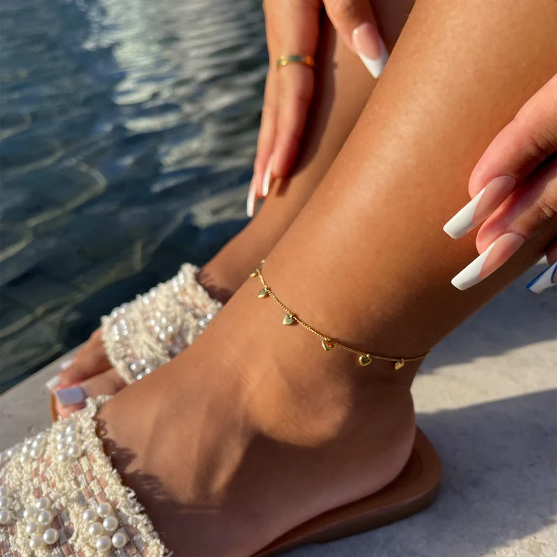 Cute Heart Fußkette | 18K vergoldet
