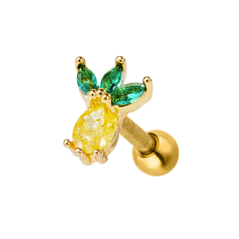 Pave Pineapple Ohr Piercing 18K Vergoldet