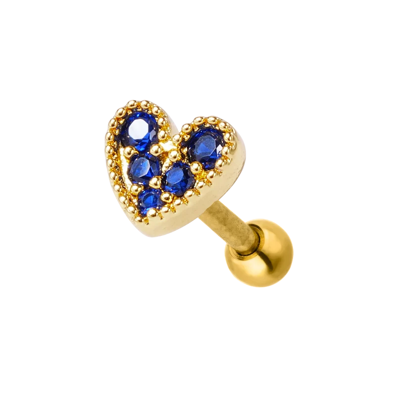 Saphire Heart Ohr Piercing 18K Vergoldet
