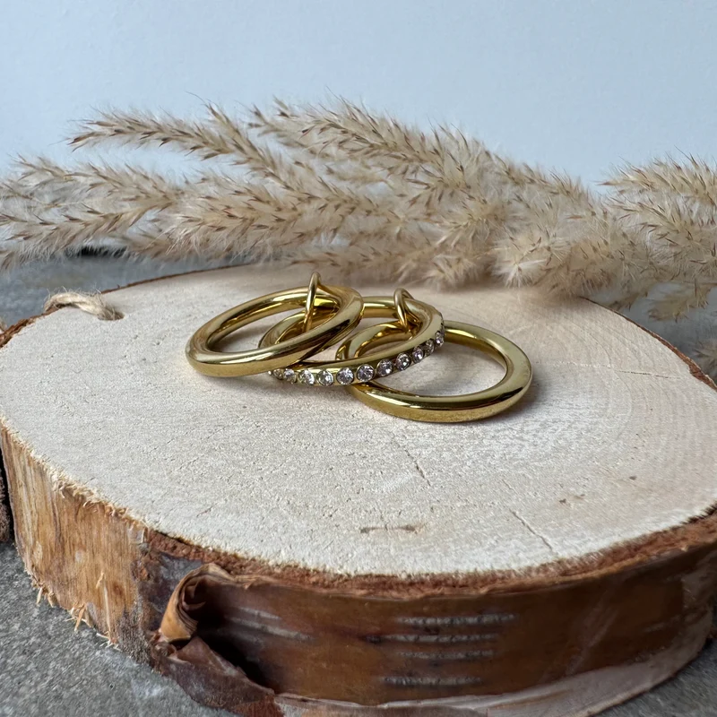 Triple Ring | Strass Gold