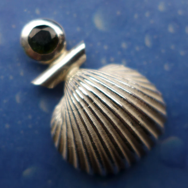 Muschel Kette Silber Schmuck Turmalin genarbte Arche