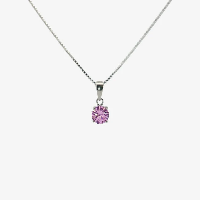 Silver & CZ Pink 5mm Pendant Necklace