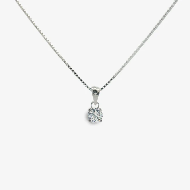 Silver & CZ Clear 4mm Pendant Necklace
