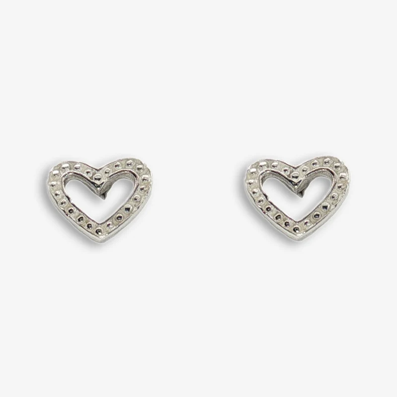 Silver Open Dotted Heart Stud Earrings