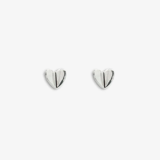 Silver Butterfly Fold Heart Stud Earrings