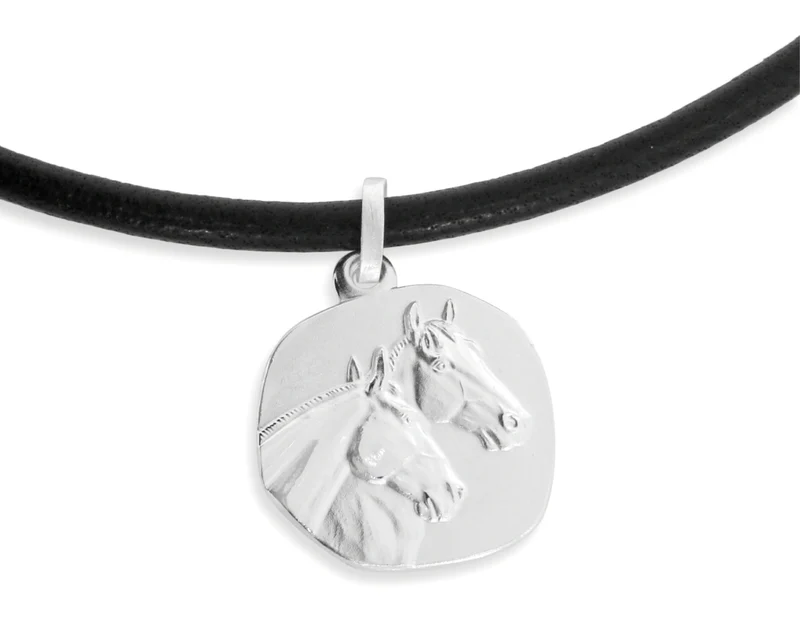 925 SILBER ANHÄNGER 1,6 cm MIT PFERDEN, NAPPALEDER KETTE 2,5MM