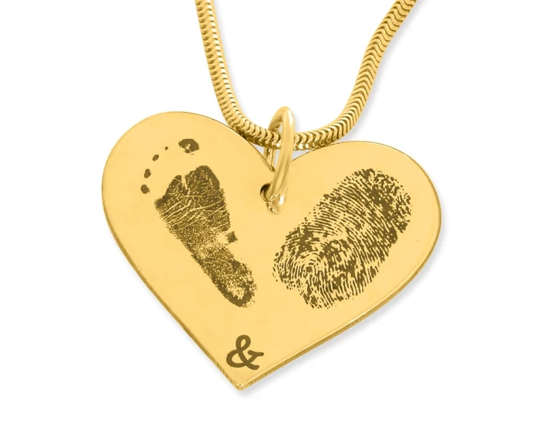 HERZKETTE MIT FINGER-& FUßABDRUCK VERGOLDET NAMENSKETTE GOLD HERZ