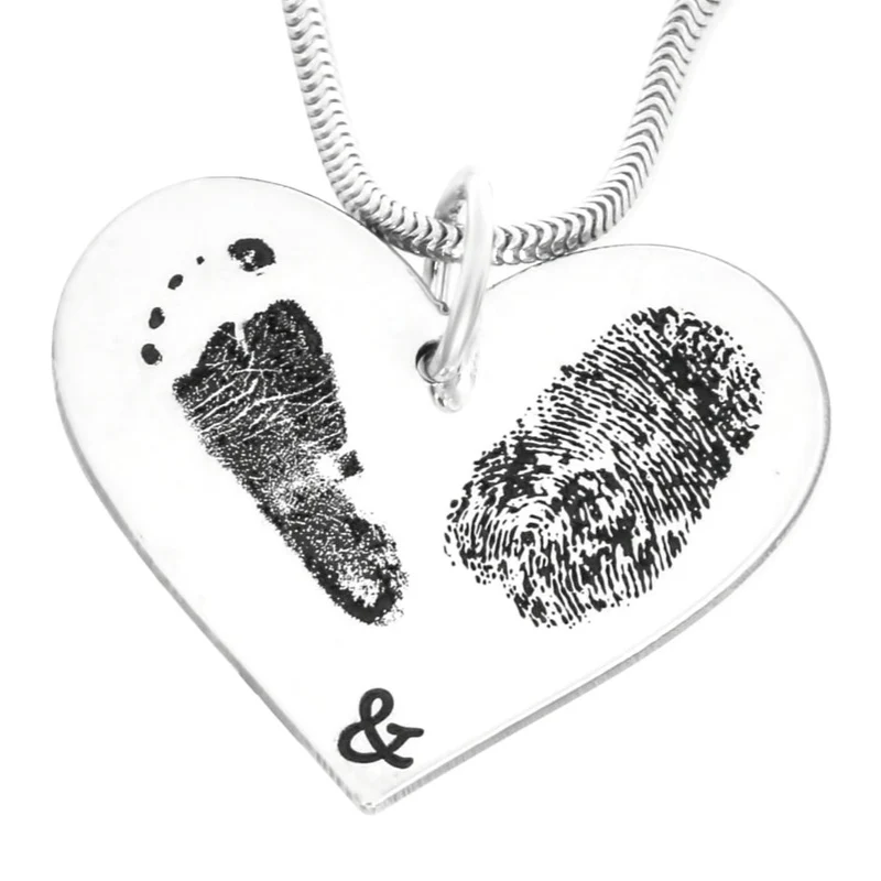 HERZKETTE MIT FINGER-& FUSSABDRUCK LIEBESSCHMUCK NAMENSKETTE 925 SILBER HERZ