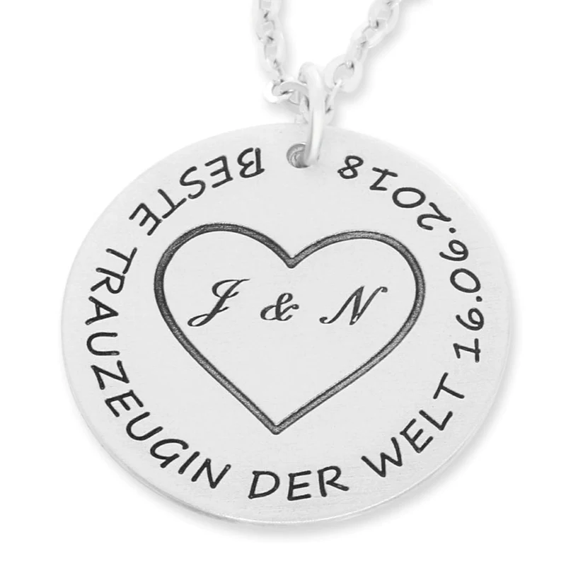 NAMENSKETTE MIT GRAVUR GESCHENK ZUR HOCHZEIT GESCHENK TRAUZEUGIN HALSKETTE DAMEN
