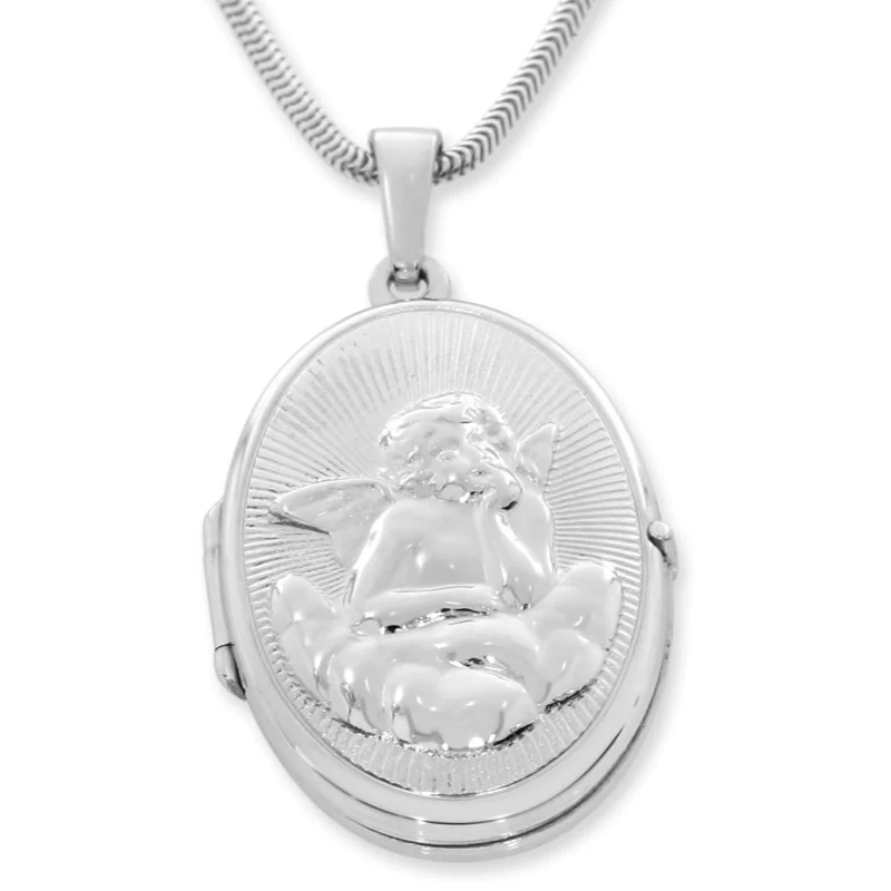 SCHUTZENGEL MEDAILLON OVAL TAUFE MEDAILLON KETTE ENGEL 925 SILBER TAUFGESCHENK