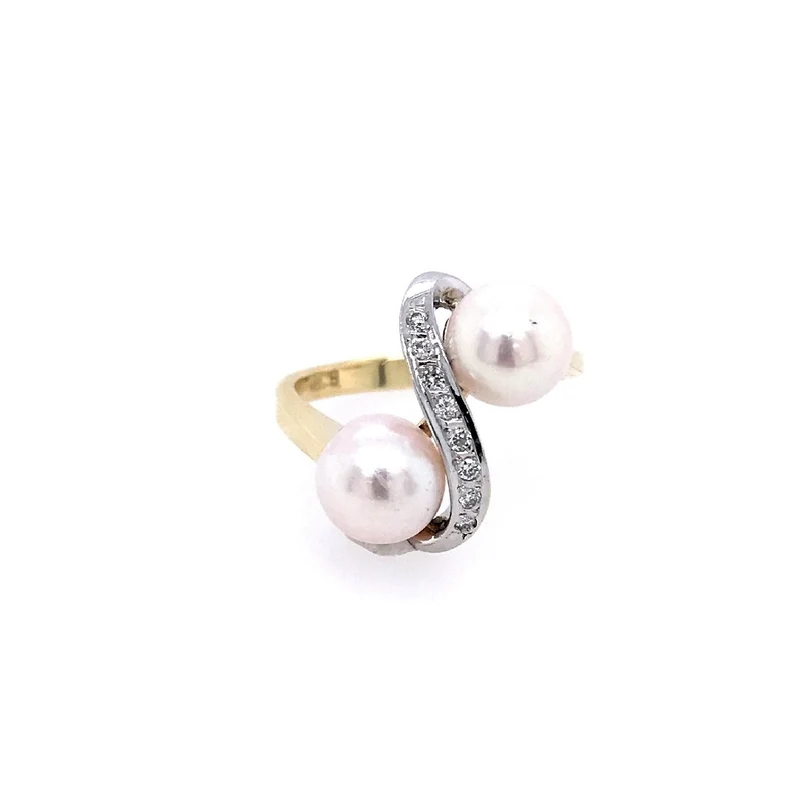 Ring Bicolor Gold 585 mit Perlen & Brillanten