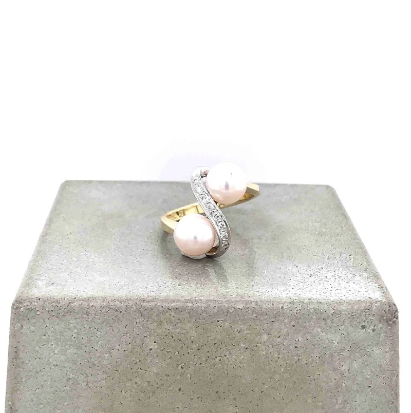 Ring Bicolor Gold 585 mit Perlen & Brillanten