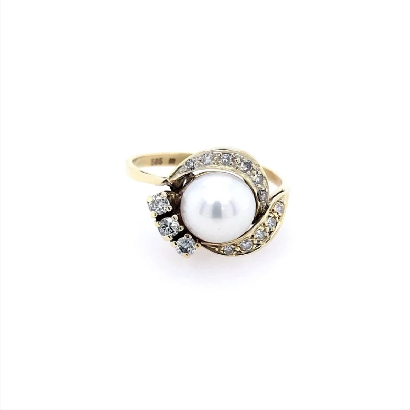 Ring Gelbgold 585 mit Perle, Diamanten & Brillanten