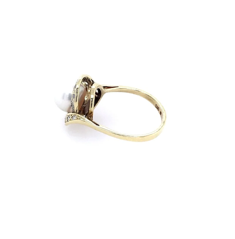 Ring Gelbgold 585 mit Perle, Diamanten & Brillanten