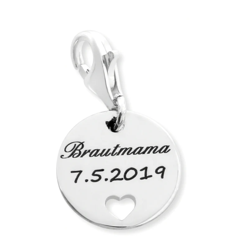 GESCHENK BRAUTMUTTER ANHÄNGER MIT GRAVUR 925 SILBER CHARM MUTTER OMA