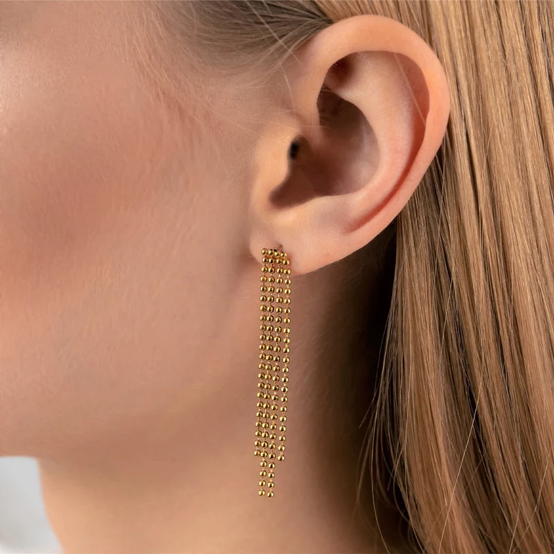 Hanging Beads Ohrstecker | 18K vergoldet