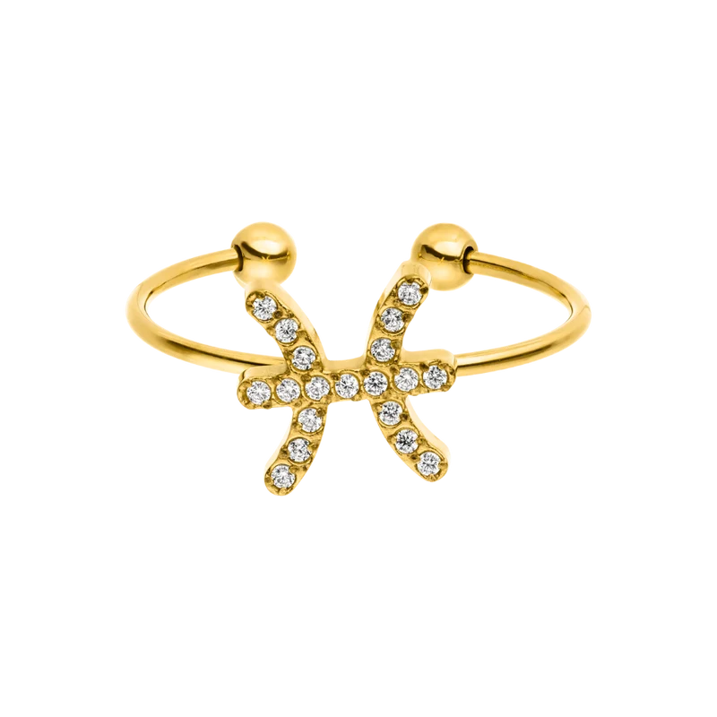 Zodiac Pave Ring 14K Vergoldet