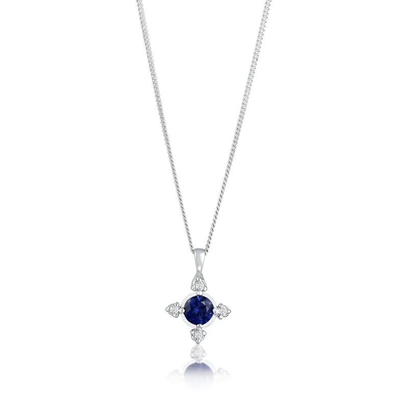 Halskette Kreuz | Saphir (Blau) & Laborgezüchteter Diamant (Weiß, 0.06 ct)