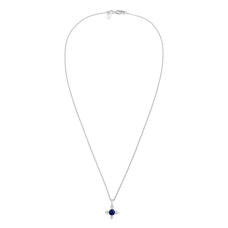 Halskette Kreuz | Saphir (Blau) & Laborgezüchteter Diamant (Weiß, 0.06 ct)
